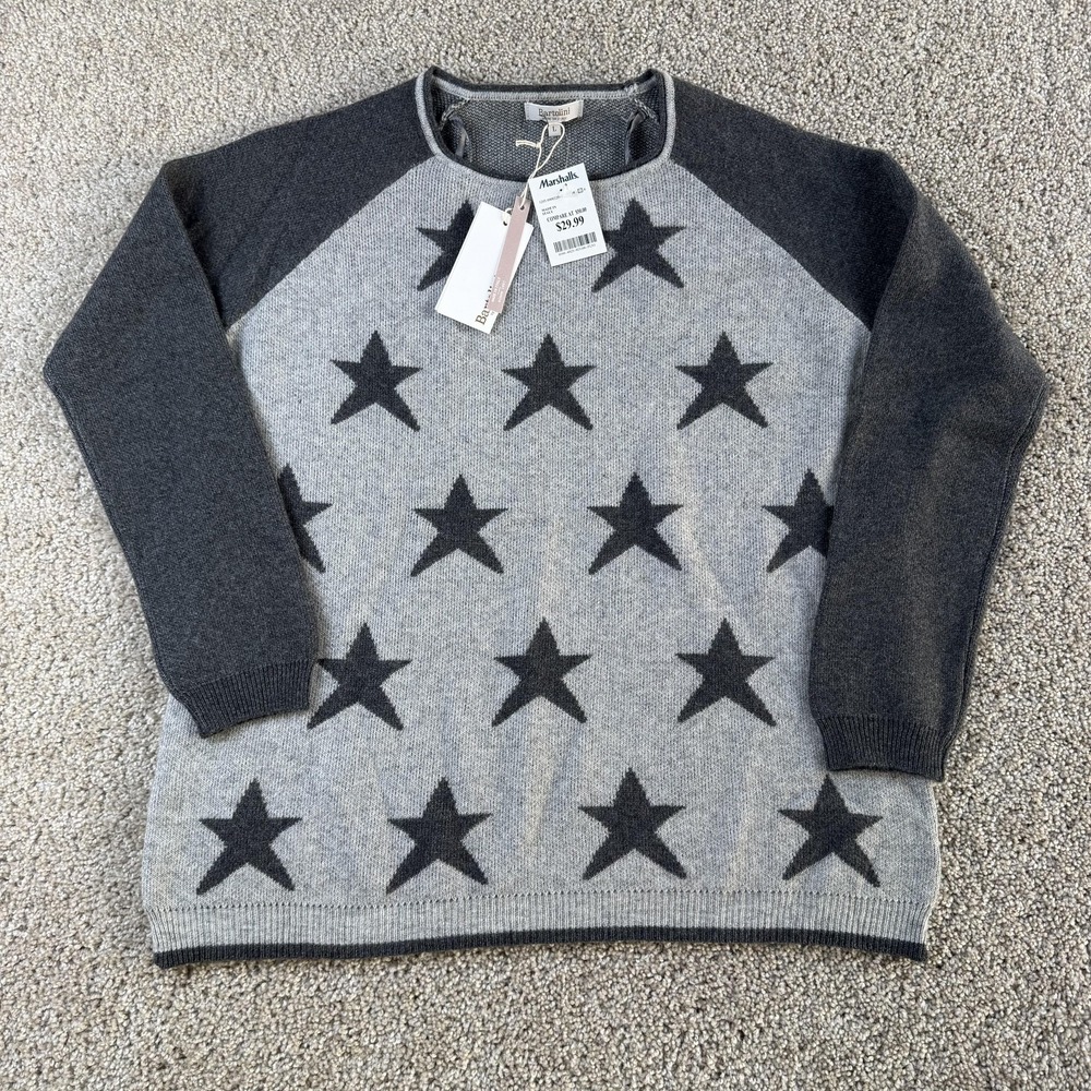 Bartolini Sweater Womens Large Gray Crew Neck Star Print Tight-Knit Made Italy